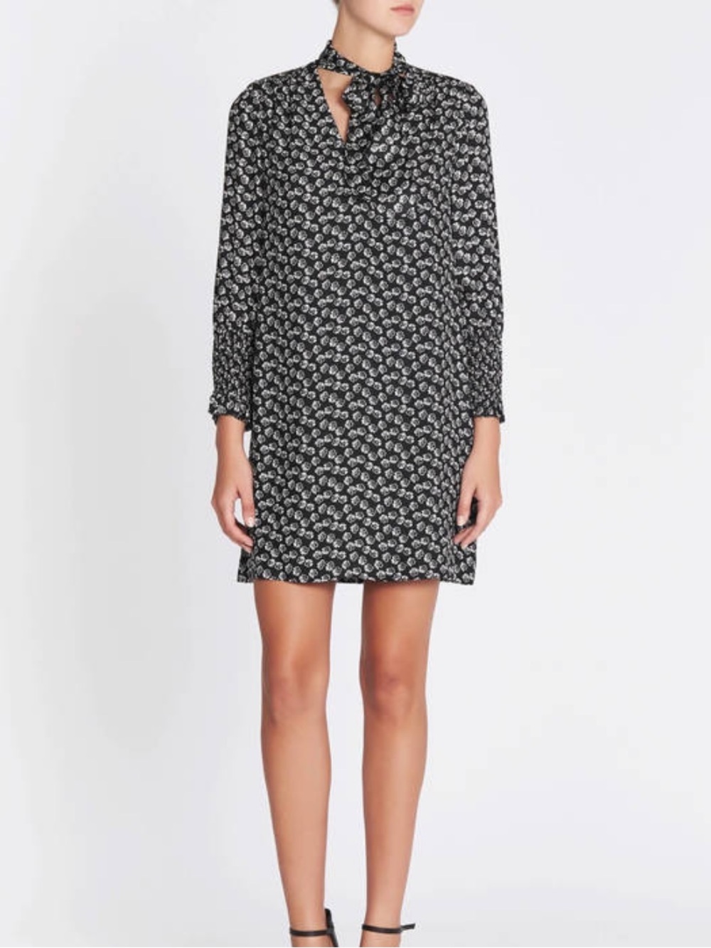 Rebecca Taylor Rue Black and White Floral Mini dress neck scarf 8